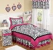 Hot Pink, Black & White Funky Zebra Childrens Bedding 4pc Twin Set