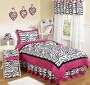 Hot Pink, Black & White Funky Zebra Childrens Bedding 4pc Twin Set