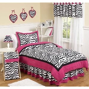 Hot Pink, Black & White Funky Zebra Teen Bedding 3pc Full / Queen Set
