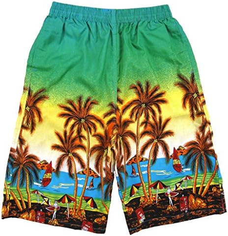 BLLstar Men's Hybrid Boardshorts Coconut Tree Printing - Isla Palms Green XXXL