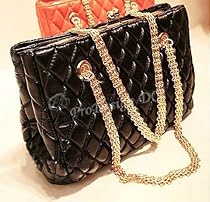Hot Sale PU Leather Fashionable Trendy Soft Quilted Metal Chain Black Handle Shoulder Bag Satchel Purse Hobo Handbag Tote