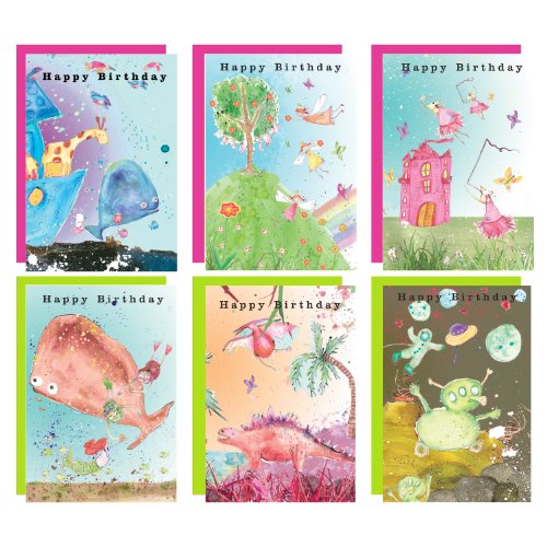 Happy Birthday Children's Greeting Cards - Mixed Pack - Pack of 6 Cards with Envelopes by Real & Exciting Designs