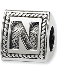 Reflection Beads Silver Letter N 3 Sided Alphabet Block Bead