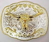 Western Rodeo Longhorn Steer Belt Buckle Cowboy