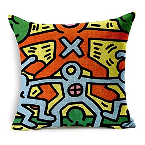 Heartybay®Home Decorative Keith Haring's Graffiti-art Pattern Cotton Linen Throw Pillow Cover Cushion Case 18