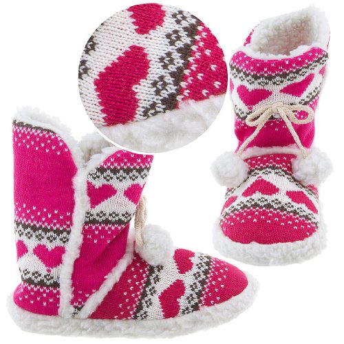 Pink Heart Bootie Slippers for Women