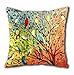 HOSL Cotton Linen Pillow Cover Decor Throw Pillow Case Cushion Cover Colorful Birds and Tree Square 18