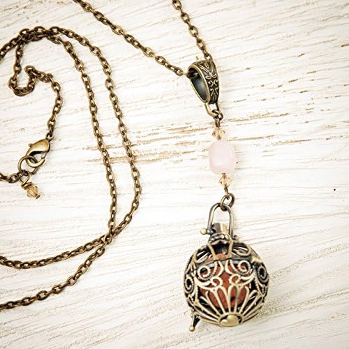 Aromatherapy Locket Necklace Rose Quartz Antique Bronze