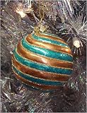 5 Bronze Teal Blue & Gold Glittery Ball Christmas Ornament