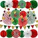 Christmas Party Decorations Paper Fans,Garlands String Circle Dot,Triangle Bunting Flags, Honeycomb Ball,Paper Tissue Pom Poms,Party Supplies for Christmas Birthday Wedding Baby Shower