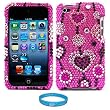 Premium Two Piece Pink Love Chain Rhinestone Design Protective Cover Case for iPod Touch 4th Generation + SumacLife TM Wisdom Courage Wristband