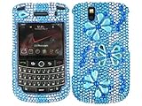 Blue Flower 3D Bling Rhinestone Faceplate Diamond Crystal Hard Skin Case Co ....