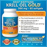 NKO Neptune Krill Oil Gold, 500mg, 60 Softgels (100% Pure NKO Neptune Krill Oil with Astaxanthin) #1 in Omega 3 Krill Oil Supplements