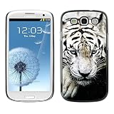 Rubber Case Hard Shell Cover Protective Accessory By RAYDREAMMM - Samsung Galaxy S3 I9300 - Tiger White Paw Big Cat Cute Animal Black