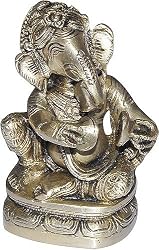Hindu God Ganesha Brass Statue Playing Manjira 2.5 x 2.5 x 4 inches