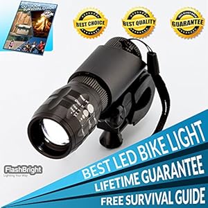 FlashBright LED Bike Light + FREE TAILLIGHT - Extremely Bright, Lightweight, Waterproof, Installs Easily, No Tools Required Fits ALL Bikes Guaranteed.