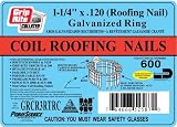 61y1knyw1zL. SL160  Grip Rite 1 1/4 Inch 15? Electro GALVANIZED Coil Roofing Nails, RING SHANK, 600 nails per tub