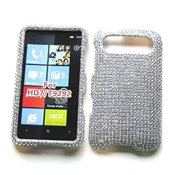 HTC HD7 (T-Mobile) Snap-on Protector Hard Case Rhinestone Cover "Bling Bling Silver" Design