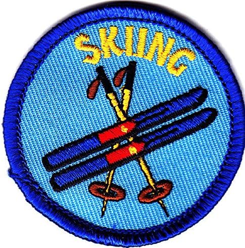 "SKIING" w/SKIS &amp; POLES-Iron On Embroidered Patch-Ski, Winter Sports, Words,Snow