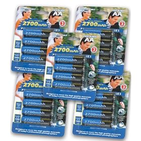20 AA Ni-MH Rechargeable Batteries - SAVINGS PACK - Long Duration AA Ni-MH 2700 mAh Re-usable - for use in Digital Cameras, Flashlights, MP3 Players, Toys, Remotes and more