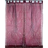 2 Burgundy Indian Designer Window Sari Tab Curtains by NovaHaat