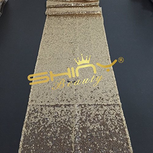 ShinyBeauty 12" x 108" Sequined Table Runner - Light Gold Table Runner 108 Inches Long Dining Table Runner for Christmas Coffee Table Runner for Living Room Wedding Table Runner Linen for Party