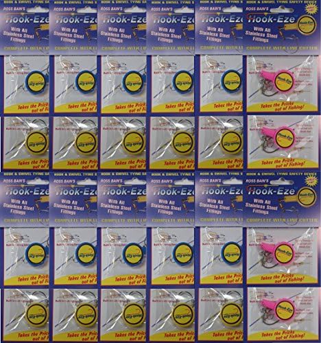 Hook-Eze (24 Packs 10 Blue, 10 Yellow, 4 Pink) Fishing Hook Cover & Safety Tieing Device