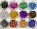 Produkt-Bild: 12 x feinstes Glitterpuder in kr&auml;ftigen Farben