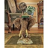 Elephant Statue Sculpture Side Occasional Glass-Topped Table