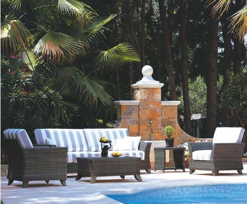 4pcs Outdoor Patio Sofa Set PVC Rattan Design in Chestnut Brown