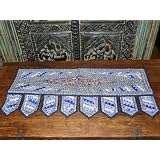 Prussian Blue Beads Sari Toran Wall Tapestry Topper Valance Free Shipp