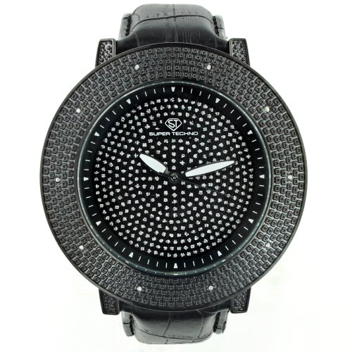Black Mens Diamond Watch 0.10 ct Super Techno