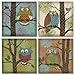 Whimsical Fantasy Owl Poster Set Blue, Green and Brown by Paul Brent; 4-12x12
