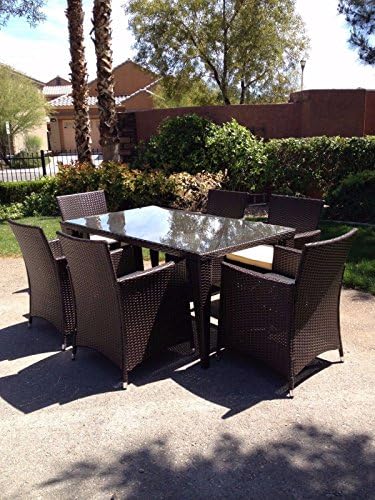7 PC Modern Outdoor All Weather Wicker Rattan Table Patio Set Furniture Dining