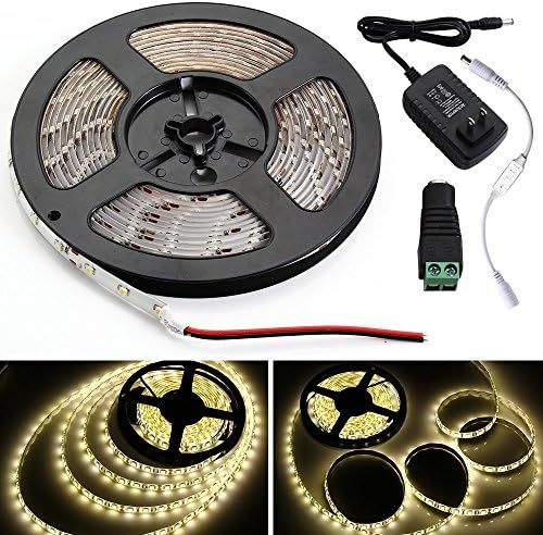 Flexible LED Strip Lights Kit, LED Tape, 3000K Warm White, 300 Units SMD 3528 LEDs, IP65 Waterproof, 12V LED Light Strips, Pack of 16.4ft / 5m, All Accessories Included by Outdoor Plus