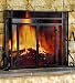 Large Two-Door Tubular Steel Fire Screen with Tempered Glass Accents, in Black