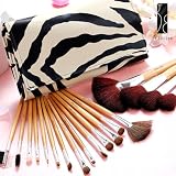 Produkt-Bild: Fraulein3&deg;8 19 er Pinsel Echt Haar MAKE-UP Set + Zebra Leder Kosmetik Tasche