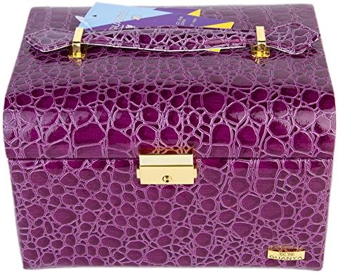 WELL GEM 3 layers PU Leather Jewerly Box Organizer with Lock For Travel Home Use Purple