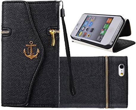 iPhone 5 Case, iPhone 5S Case, Welity Black Color Zipper Purse with Pirate Hook Wallet Leather Case Cover With Credit Card Slots & Money Holders for Apple iPhone 5/5S/5G and one gift