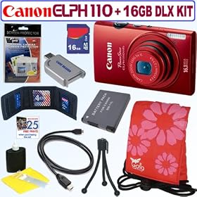 Canon PowerShot ELPH 110 HS 16.1 MP CMOS Digital Camera with 5x Optical Image Stabilized Zoom 24mm Wide-Angle Lens and 1080p Full HD Video Recording (Red) + NB-11L Battery + 16GB Deluxe Accessory Kit