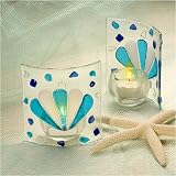 Blue Fusion Glass Shell Design Candle Holders (Set of 24) - Baby Shower Gifts & Wedding Favors