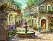 Cobblestone Fountain 1000+pc Jigsaw Puzzle by Nicky Boehme