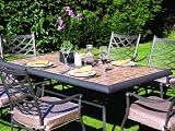 Aluminium 65 x 41 (165cm x 104cm) Tile Table And 6 Aluminium Stacking Chairs in Bronze with Cushions
