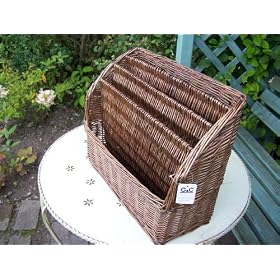 LARGE RUSTIC FRENCH WICKER MAGAZINE RACK