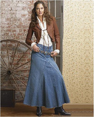 Godet-inset jean skirt