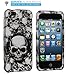 iPhone 5 5S Case, TechSpec(TM) Black / White Skull Hard Rubberized Design Case Cover for Apple iPhone 5 / 5S