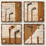 Assorted Coaster set~ Vintage Golf Clubs ~4 Tumbled Tile Drink Coasters ~ code 638