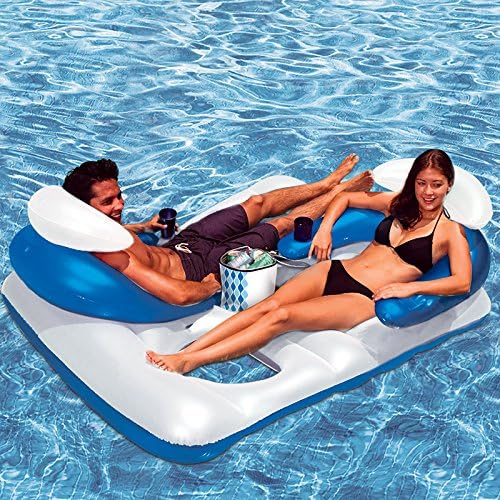 64.5" Blue and White Inflatable Arctic Chill Face-to-Face Swimming Pool Lounger with Ice Bag