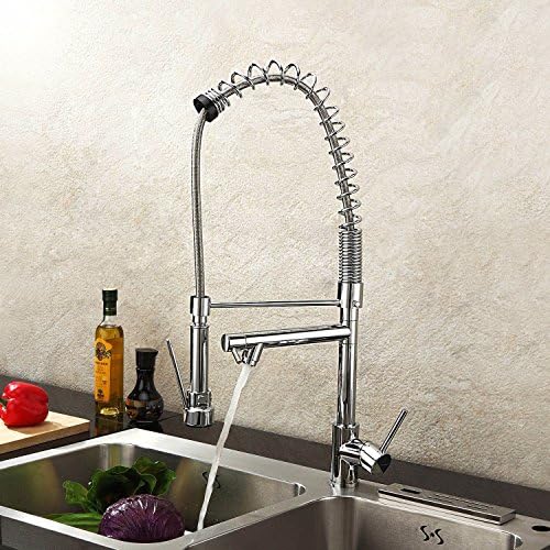 VINES (TM) Contemporary Kitchen Sink Faucet Single Handle Centerset Spring Chrome Handle Pull Down Sprayer Two Swivel Spouts
