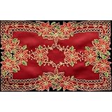 4PCS Holiday Christmas Embroidered Poinsettia Placemats 11x17" Red Gold, Set of 4 Pieces